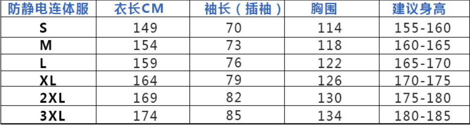 防静电大褂尺寸图